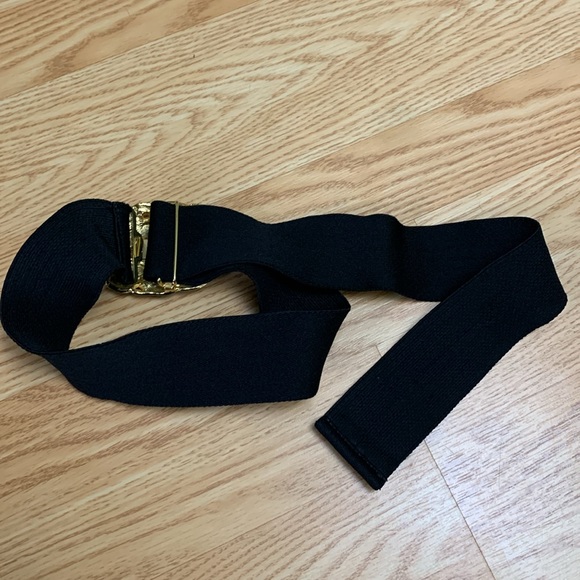 Vintage Elastic Belt black gold enamel extra long adjustable Celtic knot frog - Picture 4 of 6